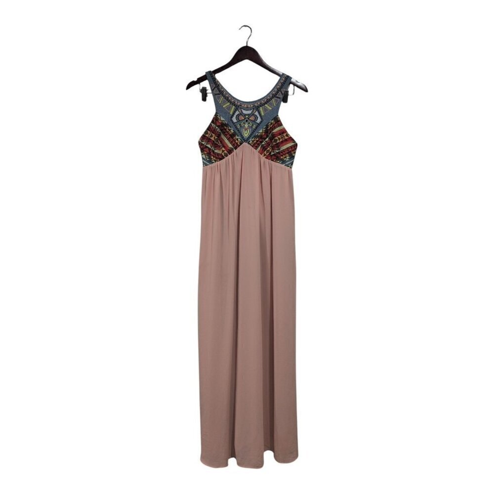 Flying Tomato Maxi Dress Peach Chiffon Embroidered Aztec Strapless Top Sz L